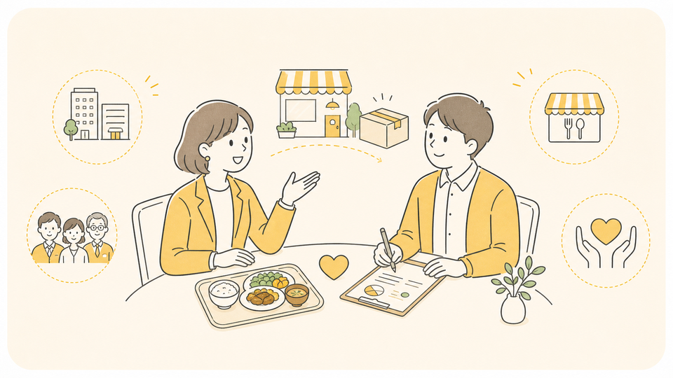 食支援への関わり方を相談しているイラスト