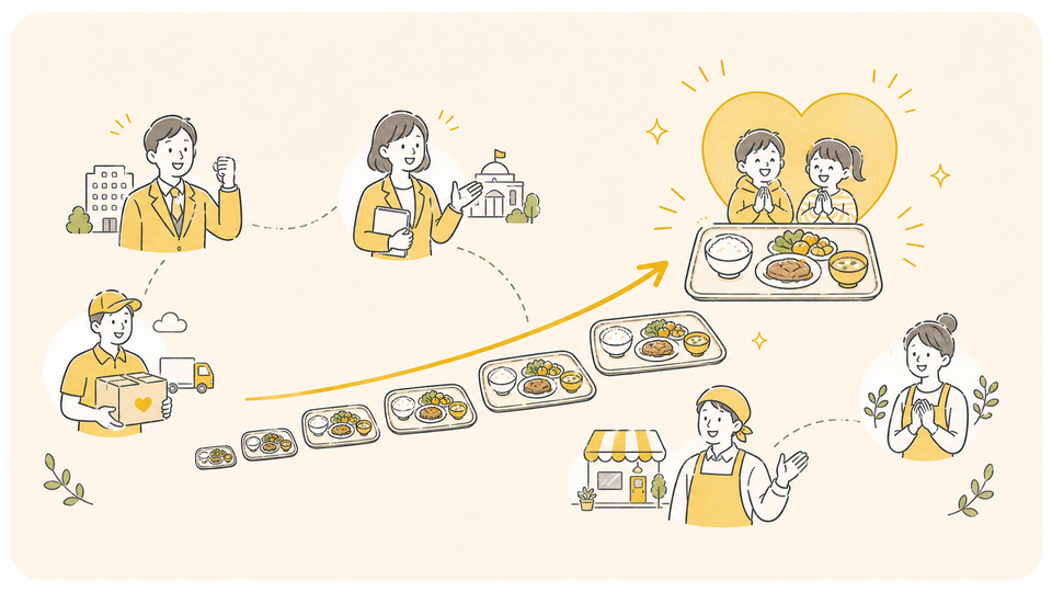 支援の輪が広がり食事の数が増えていく目標イメージ